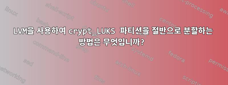 LVM을 사용하여 crypt_LUKS 파티션을 절반으로 분할하는 방법은 무엇입니까?