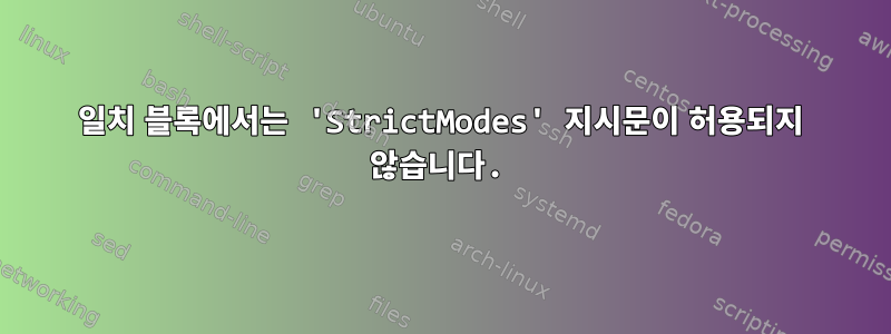 일치 블록에서는 'StrictModes' 지시문이 허용되지 않습니다.