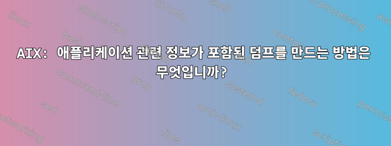 AIX: 애플리케이션 관련 정보가 포함된 덤프를 만드는 방법은 무엇입니까?