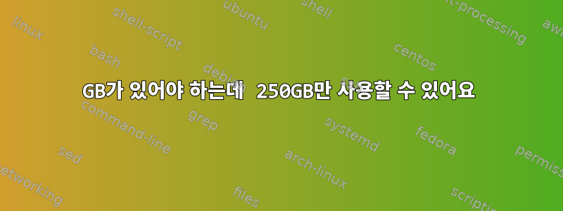 500GB가 있어야 하는데 250GB만 사용할 수 있어요