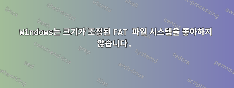 Windows는 크기가 조정된 FAT 파일 시스템을 좋아하지 않습니다.