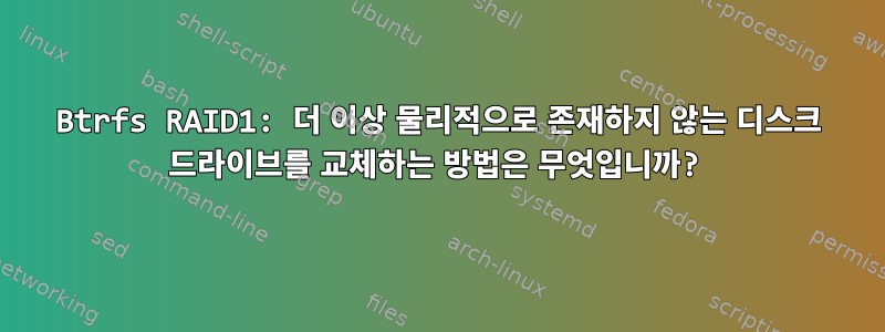 Btrfs RAID1: 더 이상 물리적으로 존재하지 않는 디스크 드라이브를 교체하는 방법은 무엇입니까?