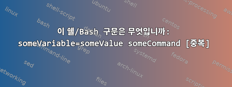 이 쉘/Bash 구문은 무엇입니까: someVariable=someValue someCommand [중복]