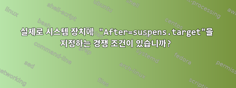 실제로 시스템 장치에 "After=suspens.target"을 지정하는 경쟁 조건이 있습니까?