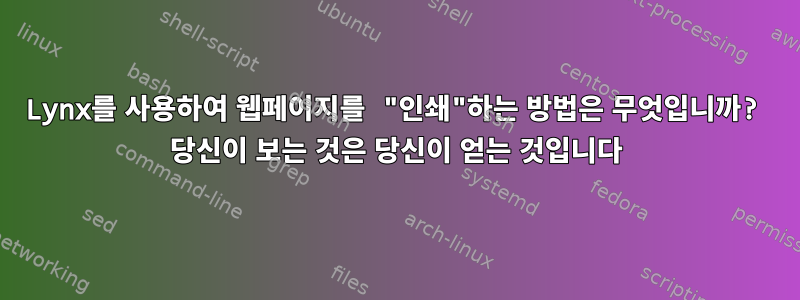 Lynx를 사용하여 웹페이지를 "인쇄"하는 방법은 무엇입니까? 당신이 보는 것은 당신이 얻는 것입니다