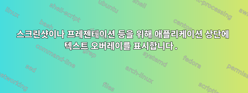 스크린샷이나 프레젠테이션 등을 위해 애플리케이션 상단에 텍스트 오버레이를 표시합니다.