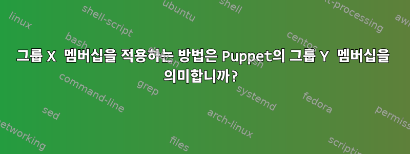 그룹 X 멤버십을 적용하는 방법은 Puppet의 그룹 Y 멤버십을 의미합니까?