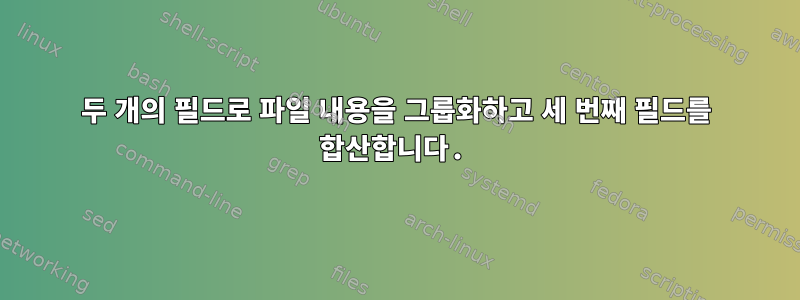 두 개의 필드로 파일 내용을 그룹화하고 세 번째 필드를 합산합니다.