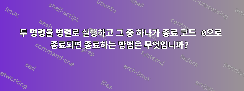 두 명령을 병렬로 실행하고 그 중 하나가 종료 코드 0으로 종료되면 종료하는 방법은 무엇입니까?