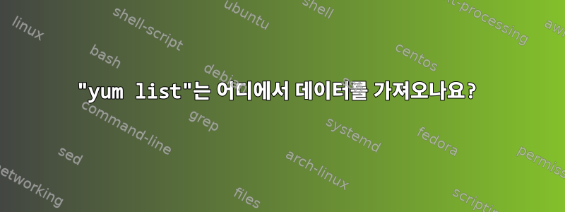 "yum list"는 어디에서 데이터를 가져오나요?