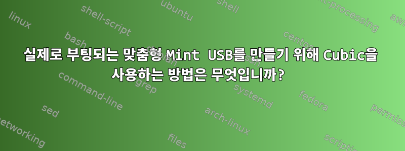 실제로 부팅되는 맞춤형 Mint USB를 만들기 위해 Cubic을 사용하는 방법은 무엇입니까?