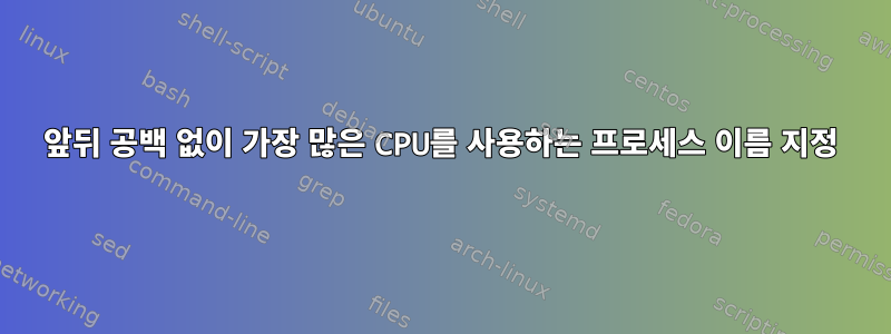 앞뒤 공백 없이 가장 많은 CPU를 사용하는 프로세스 이름 지정