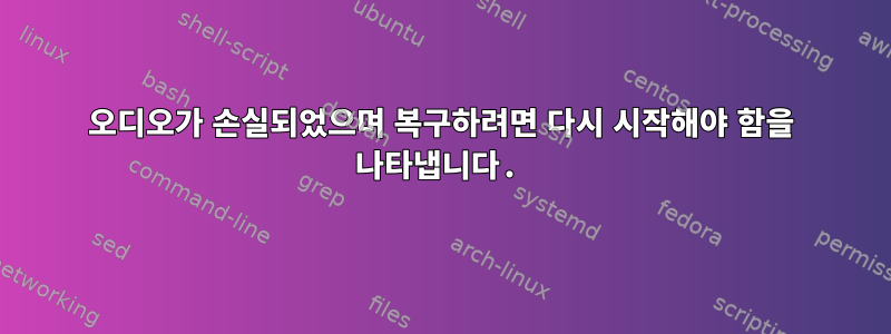 오디오가 손실되었으며 복구하려면 다시 시작해야 함을 나타냅니다.