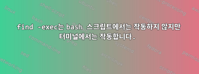 find -exec는 bash 스크립트에서는 작동하지 않지만 터미널에서는 작동합니다.