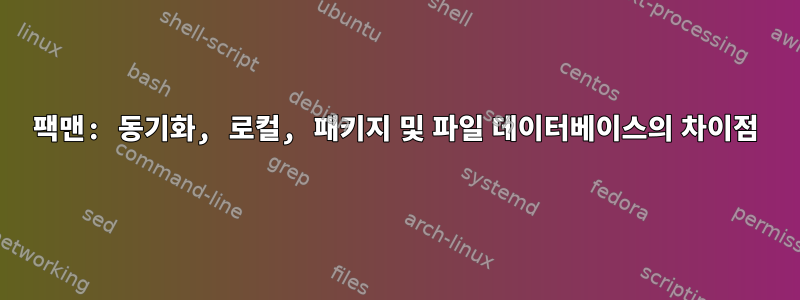 팩맨: 동기화, 로컬, 패키지 및 파일 데이터베이스의 차이점