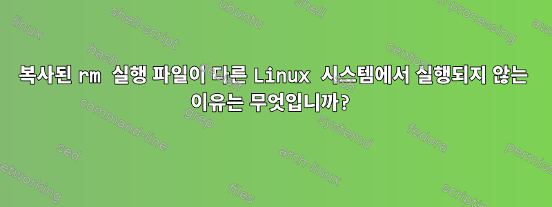 복사된 rm 실행 파일이 다른 Linux 시스템에서 실행되지 않는 이유는 무엇입니까?