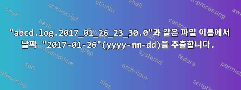 "abcd.log.2017_01_26_23_30.0"과 같은 파일 이름에서 날짜 "2017-01-26"(yyyy-mm-dd)을 추출합니다.