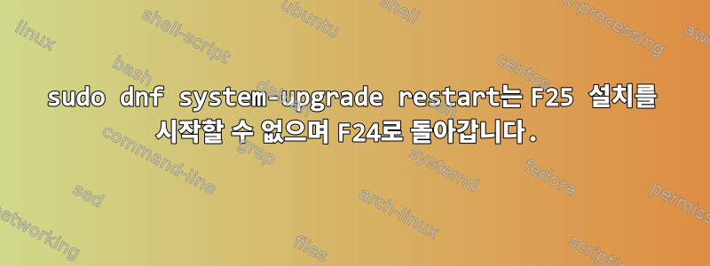 sudo dnf system-upgrade restart는 F25 설치를 시작할 수 없으며 F24로 돌아갑니다.