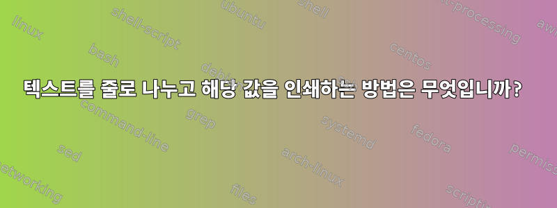 텍스트를 줄로 나누고 해당 값을 인쇄하는 방법은 무엇입니까?