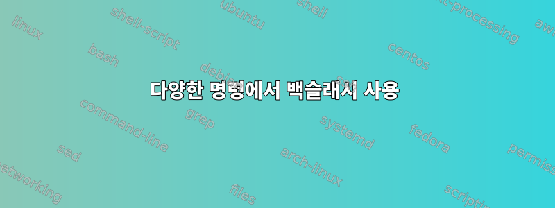 다양한 명령에서 백슬래시 사용