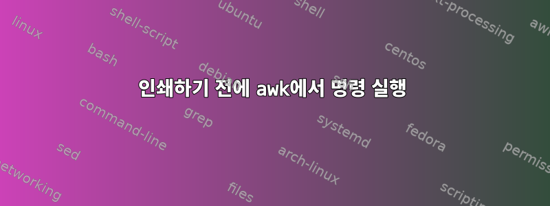 인쇄하기 전에 awk에서 명령 실행