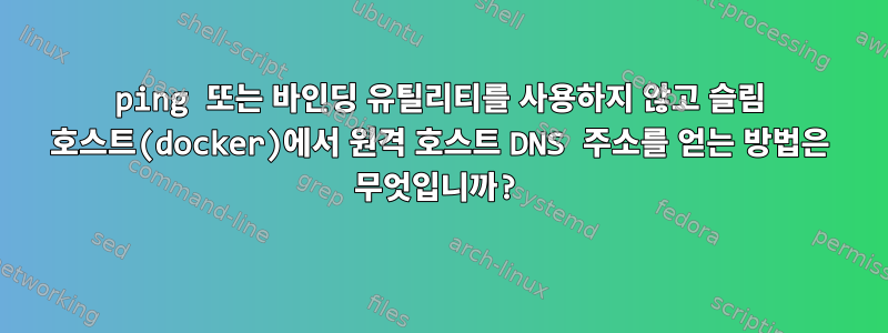 ping 또는 바인딩 유틸리티를 사용하지 않고 슬림 호스트(docker)에서 원격 호스트 DNS 주소를 얻는 방법은 무엇입니까?