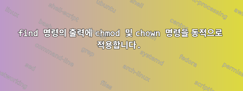 find 명령의 출력에 chmod 및 chown 명령을 동적으로 적용합니다.