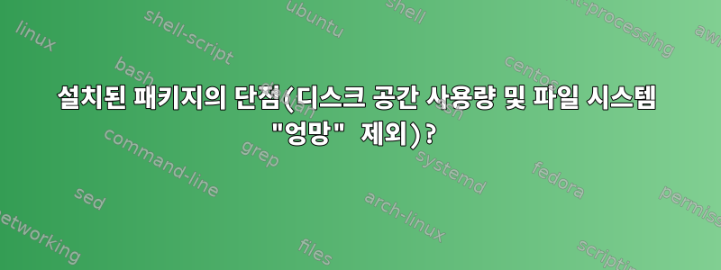 설치된 패키지의 단점(디스크 공간 사용량 및 파일 시스템 "엉망" 제외)?