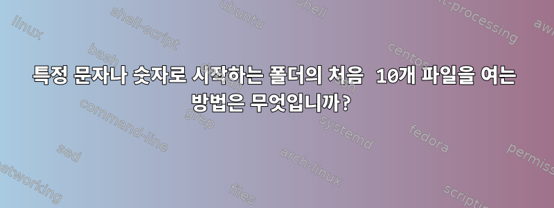 특정 문자나 숫자로 시작하는 폴더의 처음 10개 파일을 여는 방법은 무엇입니까?