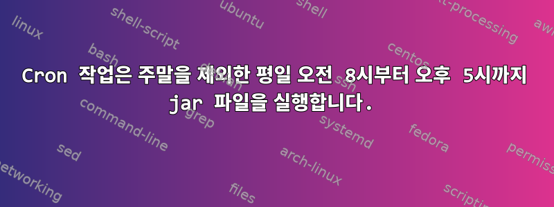 Cron 작업은 주말을 제외한 평일 오전 8시부터 오후 5시까지 jar 파일을 실행합니다.