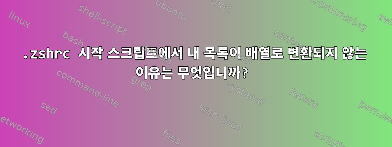 .zshrc 시작 스크립트에서 내 목록이 배열로 변환되지 않는 이유는 무엇입니까?