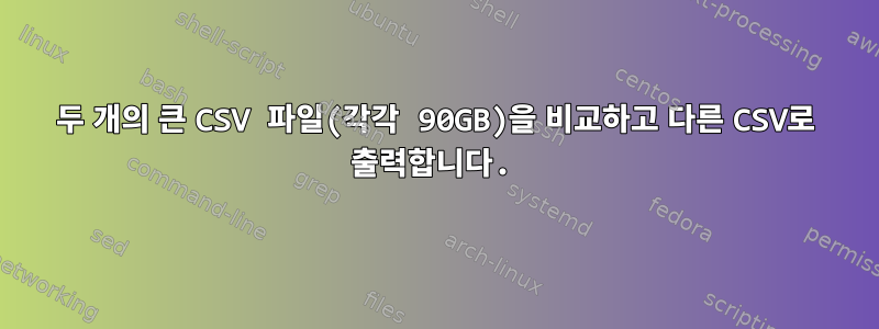 두 개의 큰 CSV 파일(각각 90GB)을 비교하고 다른 CSV로 출력합니다.