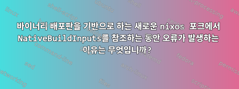 바이너리 배포판을 기반으로 하는 새로운 nixos 포크에서 NativeBuildInputs를 참조하는 동안 오류가 발생하는 이유는 무엇입니까?