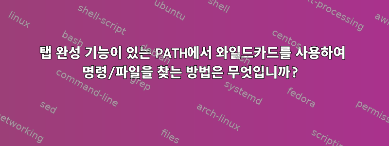 탭 완성 기능이 있는 PATH에서 와일드카드를 사용하여 명령/파일을 찾는 방법은 무엇입니까?