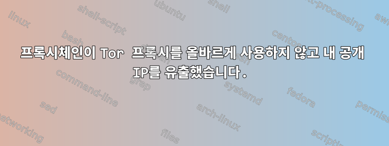 프록시체인이 Tor 프록시를 올바르게 사용하지 않고 내 공개 IP를 유출했습니다.