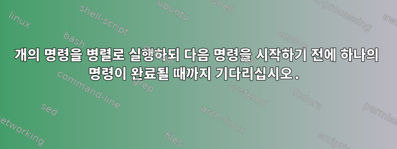 2개의 명령을 병렬로 실행하되 다음 명령을 시작하기 전에 하나의 명령이 완료될 때까지 기다리십시오.