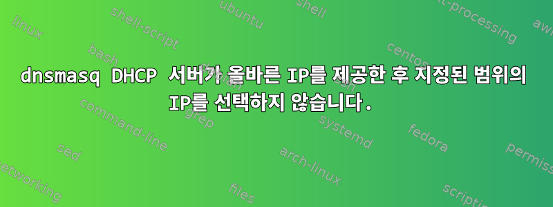 dnsmasq DHCP 서버가 올바른 IP를 제공한 후 지정된 범위의 IP를 선택하지 않습니다.