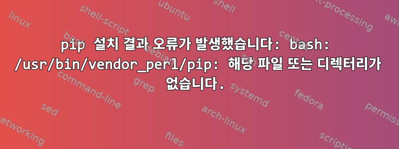 pip 설치 결과 오류가 발생했습니다: bash: /usr/bin/vendor_perl/pip: 해당 파일 또는 디렉터리가 없습니다.