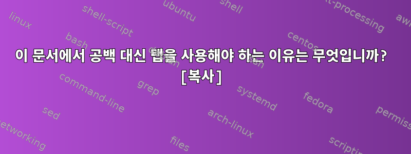 이 문서에서 공백 대신 탭을 사용해야 하는 이유는 무엇입니까? [복사]