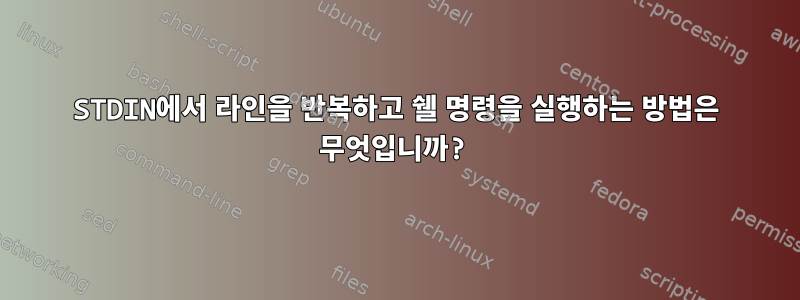 STDIN에서 라인을 반복하고 쉘 명령을 실행하는 방법은 무엇입니까?