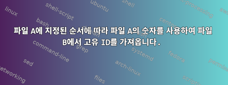 파일 A에 지정된 순서에 따라 파일 A의 숫자를 사용하여 파일 B에서 고유 ID를 가져옵니다.