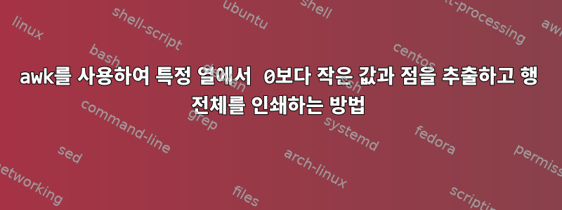 awk를 사용하여 특정 열에서 0보다 작은 값과 점을 추출하고 행 전체를 인쇄하는 방법