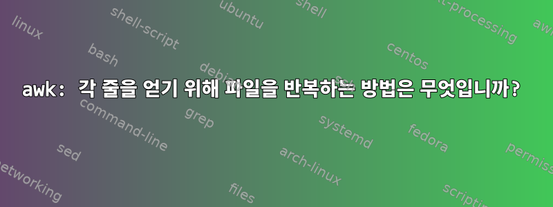 awk: 각 줄을 얻기 위해 파일을 반복하는 방법은 무엇입니까?