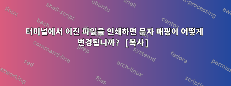 터미널에서 이진 파일을 인쇄하면 문자 매핑이 어떻게 변경됩니까? [복사]