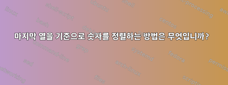 마지막 열을 기준으로 숫자를 정렬하는 방법은 무엇입니까?