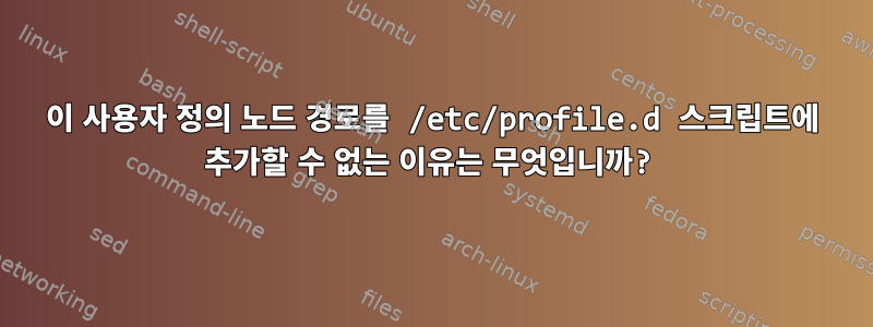 이 사용자 정의 노드 경로를 /etc/profile.d 스크립트에 추가할 수 없는 이유는 무엇입니까?