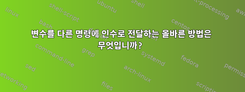 변수를 다른 명령에 인수로 전달하는 올바른 방법은 무엇입니까?