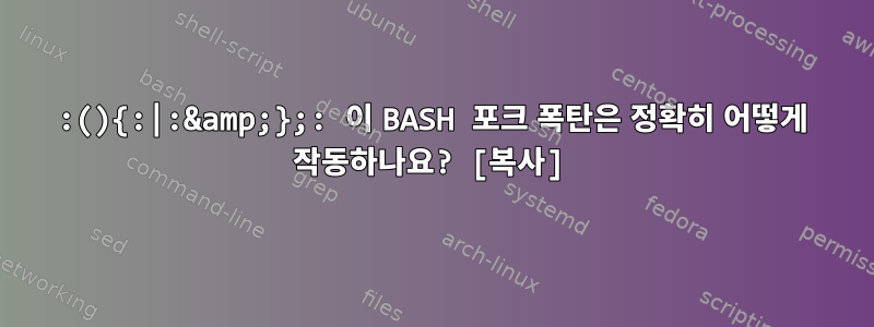 :(){:|:&amp;};: 이 BASH 포크 폭탄은 정확히 어떻게 작동하나요? [복사]