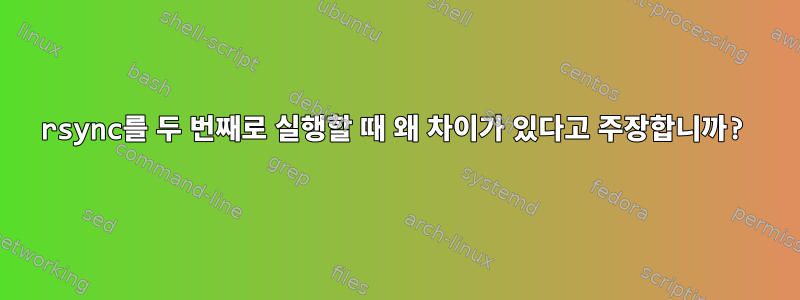 rsync를 두 번째로 실행할 때 왜 차이가 있다고 주장합니까?