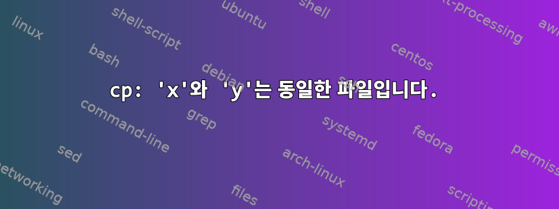 cp: 'x'와 'y'는 동일한 파일입니다.